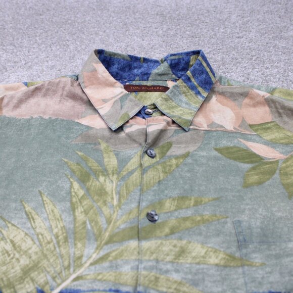 Tori Richard Shirt Mens 2XL XXL Blue/Green 100% Cotton Lawn Short Sleeve Button - Picture 4 of 12